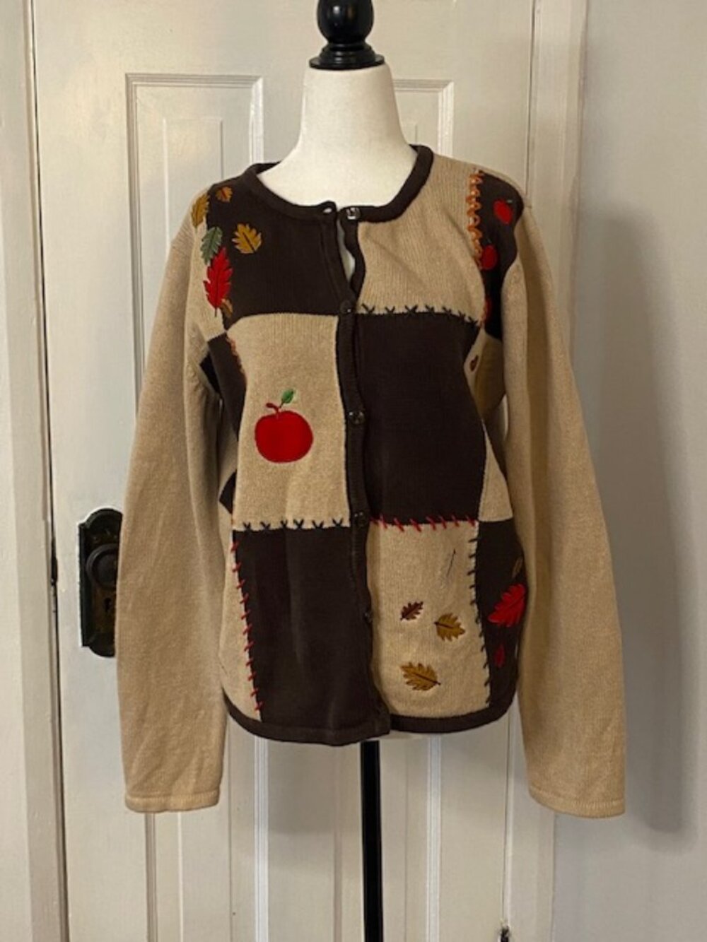 VTG Christopher & Banks Apple Harvest Autumn Cardigan Brown Tan Red L